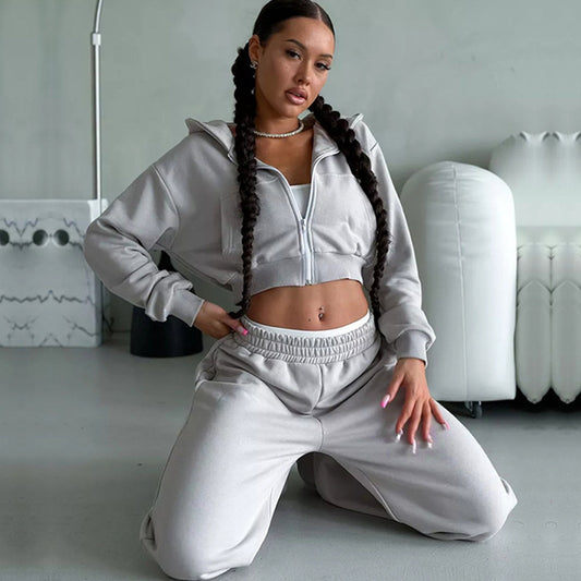 Women's Solid Color Leisure Long-sleeved Hooded Sweater Trousers