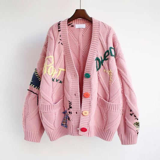 CozyArt Embroidered Knit Cardigan