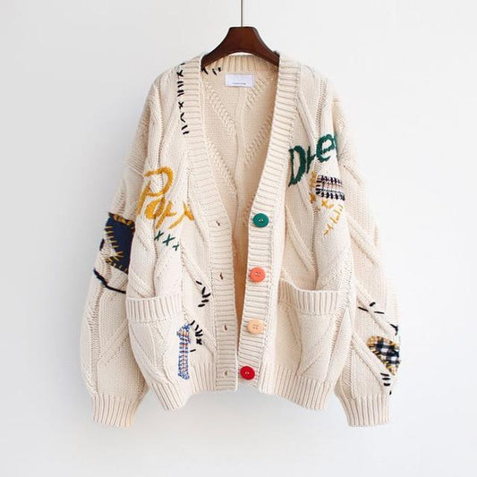 CozyArt Embroidered Knit Cardigan