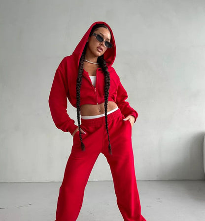 Women's Solid Color Leisure Long-sleeved Hooded Sweater Trousers