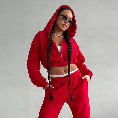 Women's Solid Color Leisure Long-sleeved Hooded Sweater Trousers