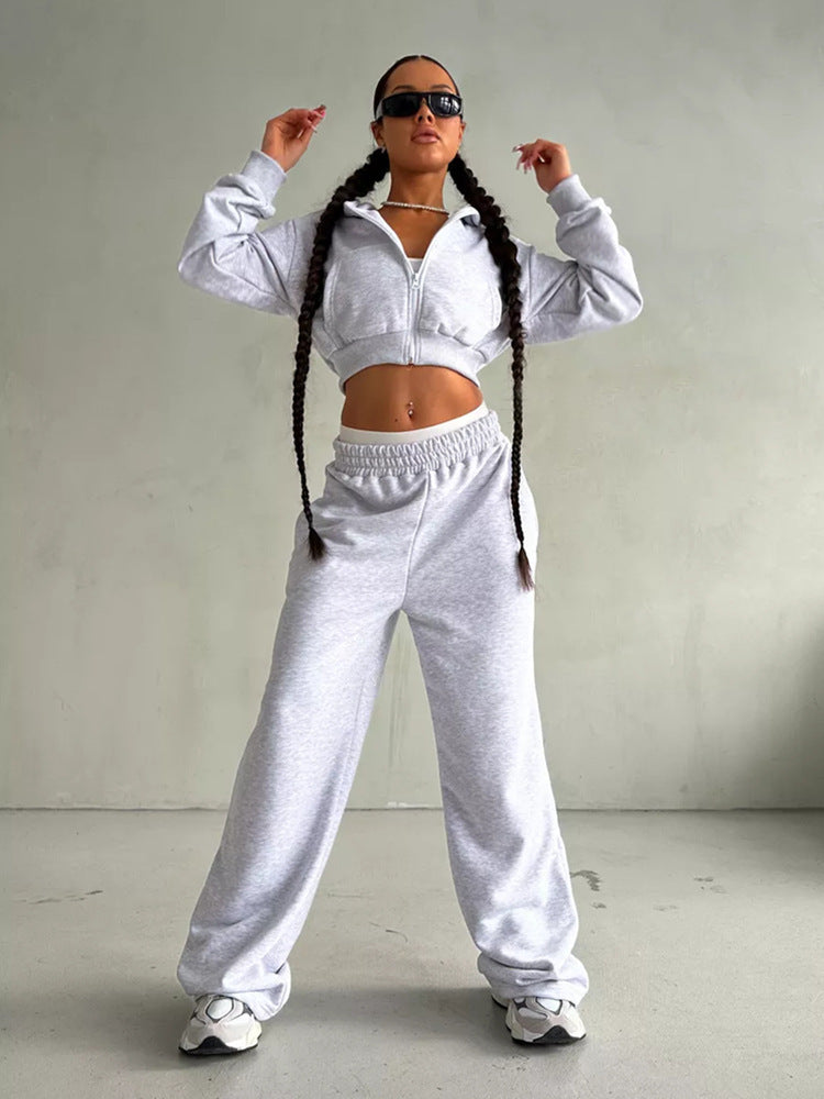 Women's Solid Color Leisure Long-sleeved Hooded Sweater Trousers