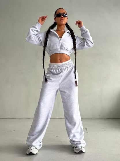 Women's Solid Color Leisure Long-sleeved Hooded Sweater Trousers