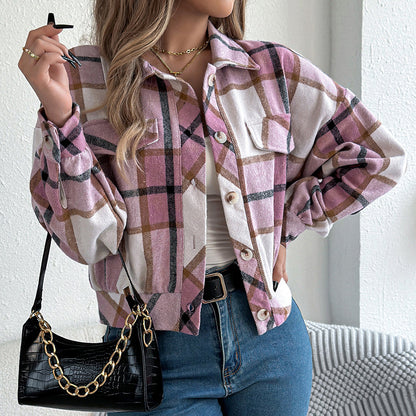 Womens Button Down Shirts Jacket Long Sleeve Plaid Shackets Business Casual Blouse Top