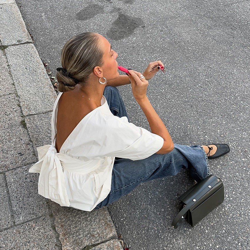 V-Neck Pleated Blouse