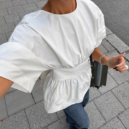 V-Neck Pleated Blouse