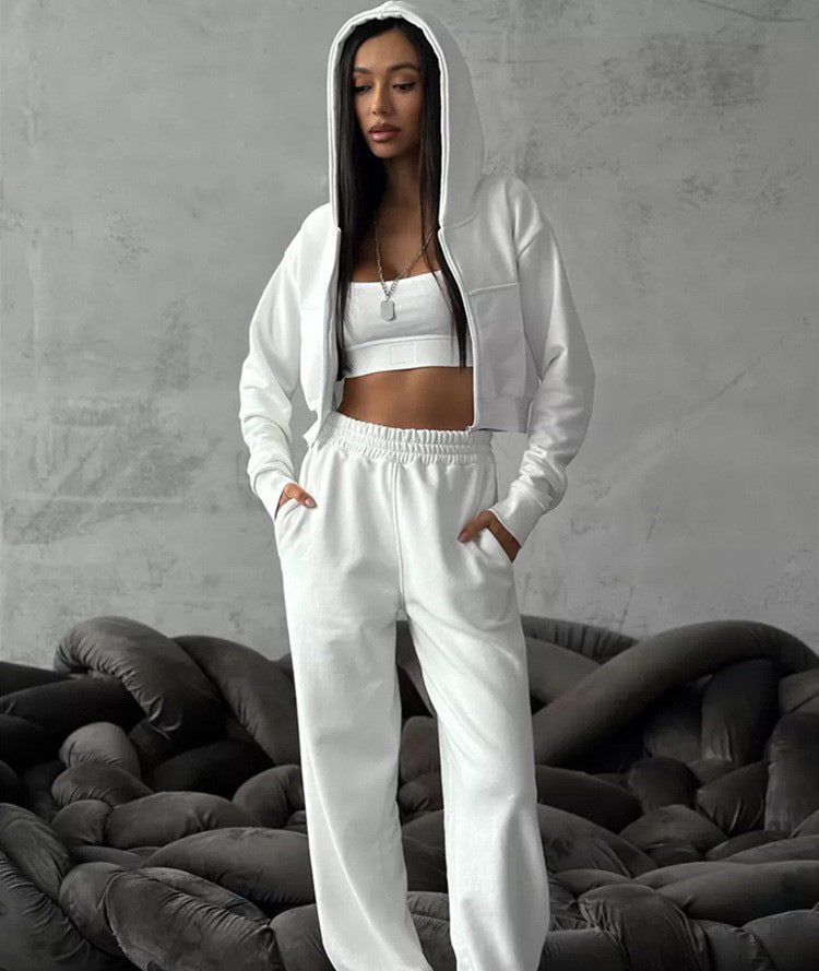 Women's Solid Color Leisure Long-sleeved Hooded Sweater Trousers